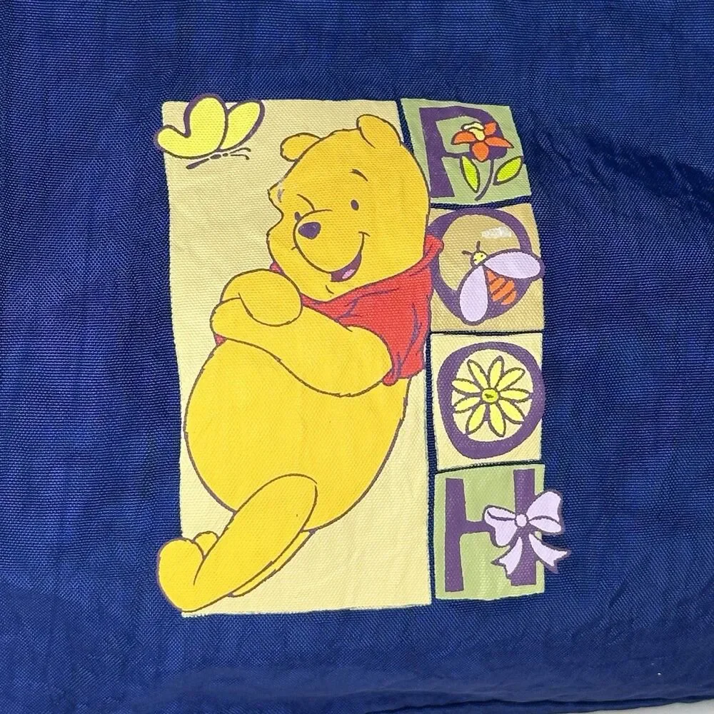 Vintage Winnie the Pooh Duffle Bag Blue Nylon Disney Travel Gym Weekend Tote